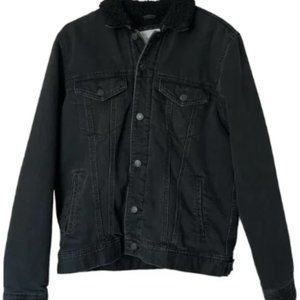 NEW!!! Classic Sherpa-Lined Black Denim Jacket for Women-(MEDIUM)